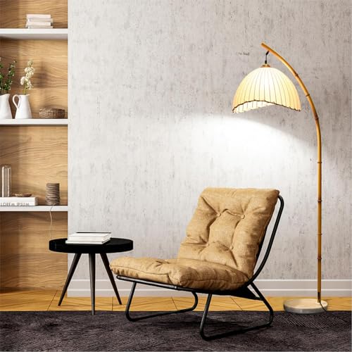 Vintage Bamboo Arc Floor Lamp, Bohemian Vine Style
