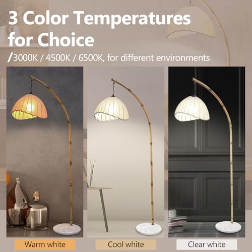 Vintage Bamboo Arc Floor Lamp, Bohemian Vine Style