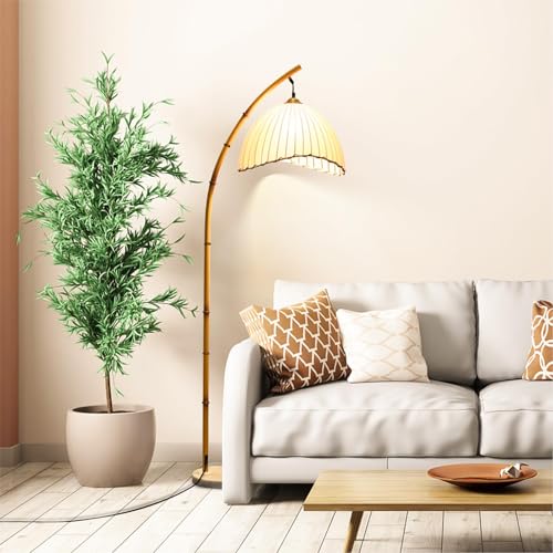 Vintage Bamboo Arc Floor Lamp, Bohemian Vine Style