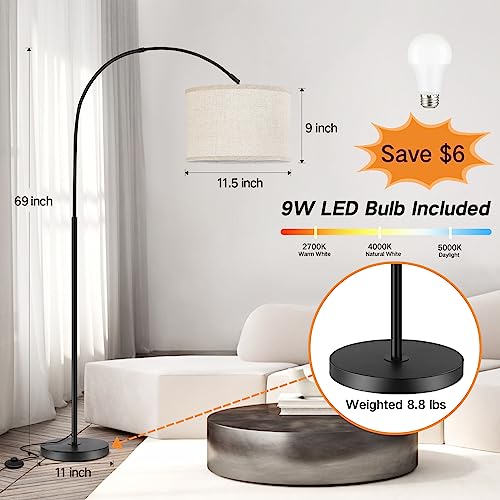 Modern LED Arc Floor Lamp with 3 Color Temperatures