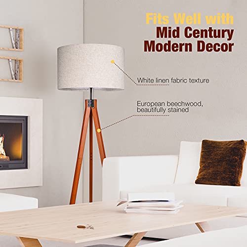 Isloys Wood Tripod Floor Lamp, 3 Color Temperatures