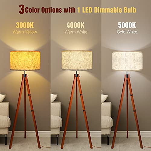 Isloys Wood Tripod Floor Lamp, 3 Color Temperatures