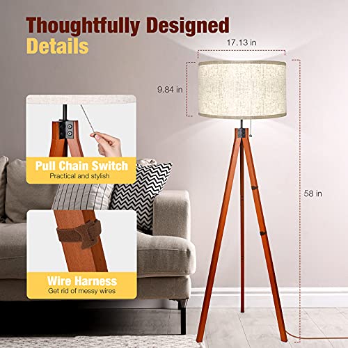 Isloys Wood Tripod Floor Lamp, 3 Color Temperatures