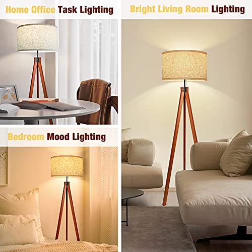 Isloys Wood Tripod Floor Lamp, 3 Color Temperatures