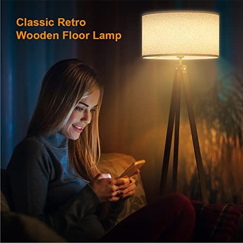 Mid Century Wood Tripod Floor Lamp, Modern Design