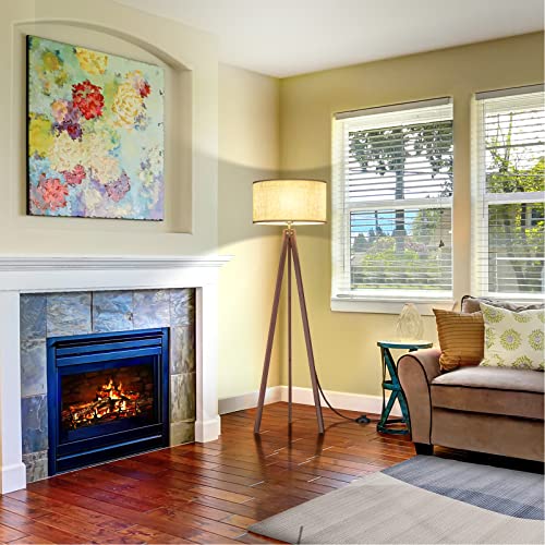 Mid Century Wood Tripod Floor Lamp, Modern Design