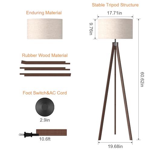 Mid Century Wood Tripod Floor Lamp, Modern Design