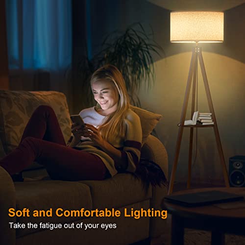 LEPOWER Tripod Wood Shelf Floor Lamp, Flaxen Shade