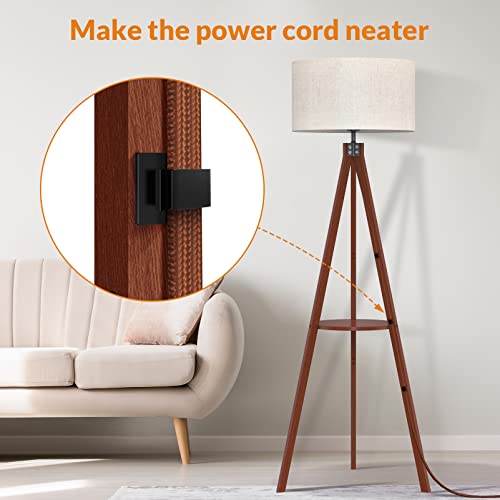 LEPOWER Tripod Wood Shelf Floor Lamp, Flaxen Shade
