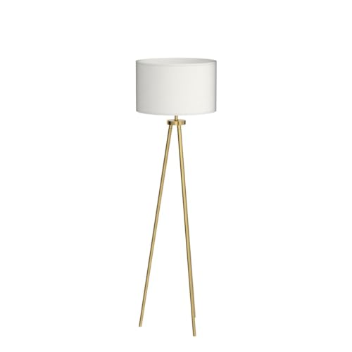 Modern Tripod Floor Lamp with Drum Shade - Brass