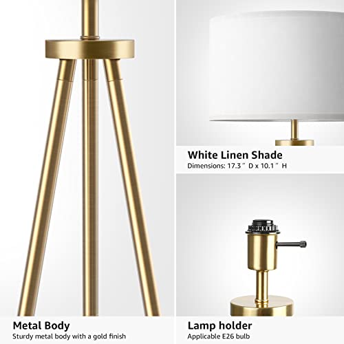Modern Tripod Floor Lamp with Drum Shade - Brass