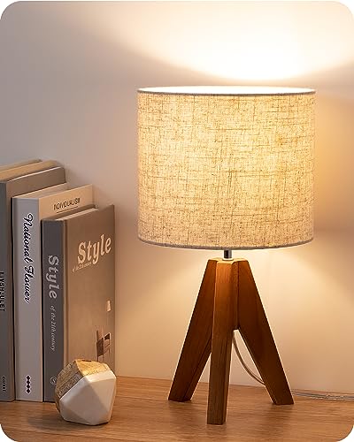 Small Tripod Table Lamp with Linen Beige Shade