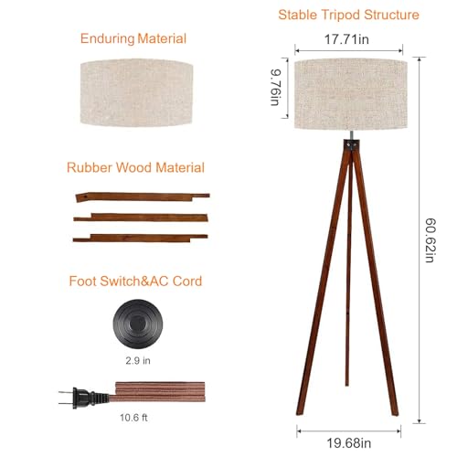 LEPOWER Wood Tripod Floor Lamp, Mid Century Design
