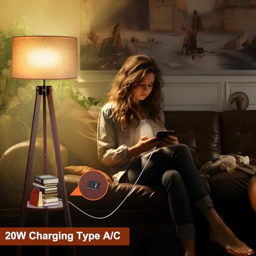 Modern Dimmable Tripod Floor Lamp with USB Charging Port