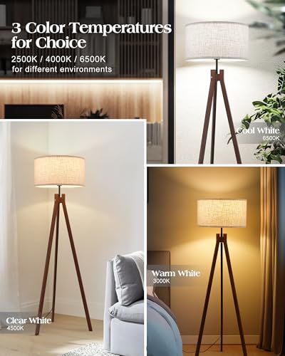 ELYONA Wood Tripod Floor Lamp, 3 Color Temperatures