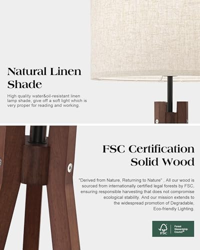ELYONA Wood Tripod Floor Lamp, 3 Color Temperatures