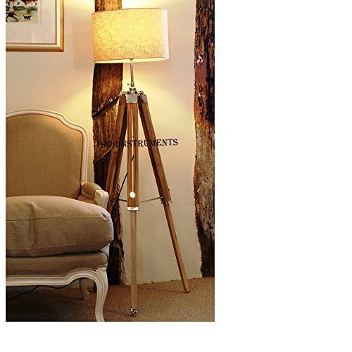 THOR INSTRUMENTS Teak Wood Tripod Nautical Floor Lamp