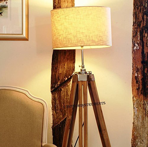 THOR INSTRUMENTS Teak Wood Tripod Nautical Floor Lamp