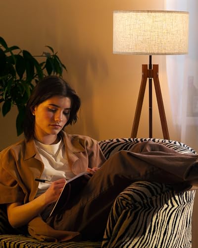 ELYONA Wood Tripod Floor Lamp, 3 Color Temperatures