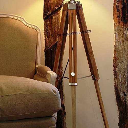THOR INSTRUMENTS Teak Wood Tripod Nautical Floor Lamp