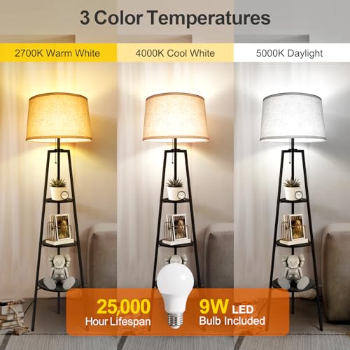 OUTON Tripod Floor Lamp with Shelves, 3 Color Temperatures