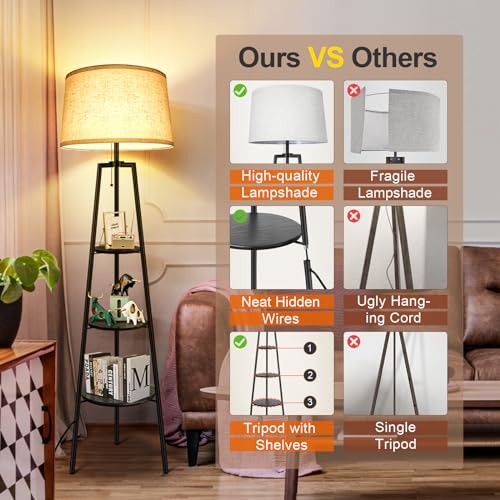 OUTON Tripod Floor Lamp with Shelves, 3 Color Temperatures