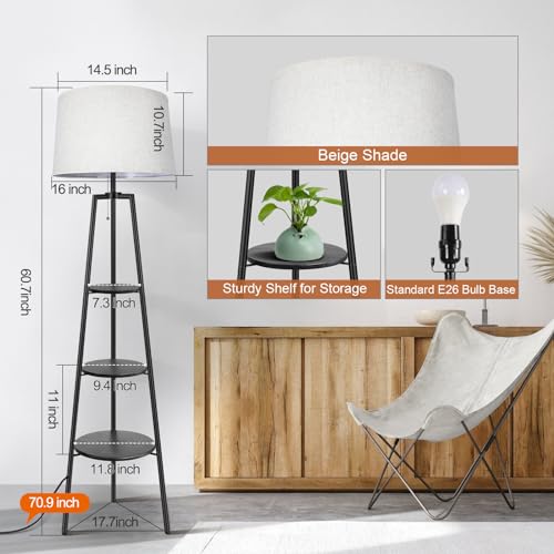 OUTON Tripod Floor Lamp with Shelves, 3 Color Temperatures