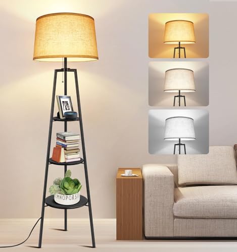 OUTON Tripod Floor Lamp with Shelves, 3 Color Temperatures