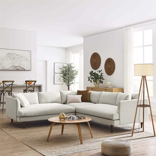 Boho Wooden Tripod Floor Lamp with Shelves & Bulb