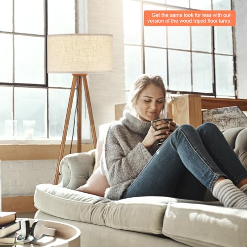 Boho Wooden Tripod Floor Lamp with Shelves & Bulb