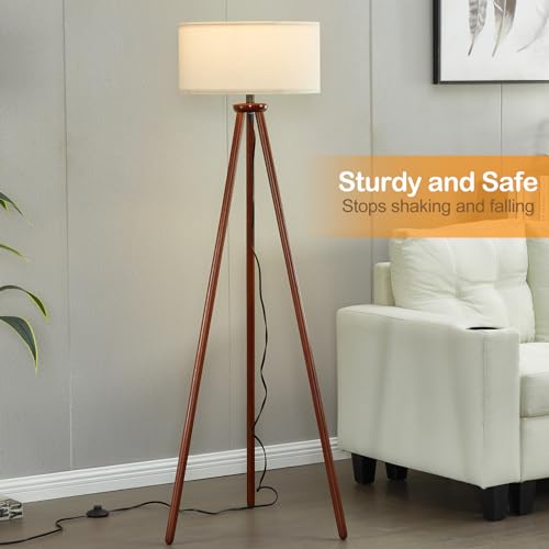 YUNHONG Dimmable Tripod Floor Lamp with Flaxen Shade
