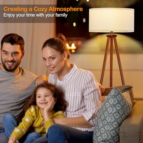 YUNHONG Dimmable Tripod Floor Lamp with Flaxen Shade