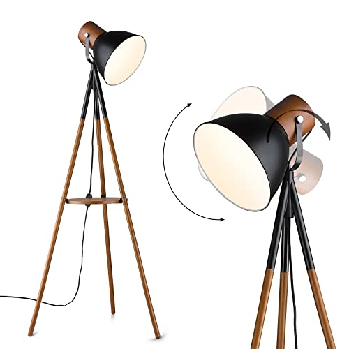 Modern Dimmable Floor Lamp with Table, Adjustable Metal Shade
