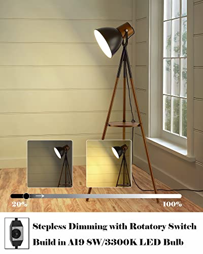 Modern Dimmable Floor Lamp with Table, Adjustable Metal Shade