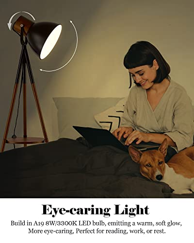 Modern Dimmable Floor Lamp with Table, Adjustable Metal Shade