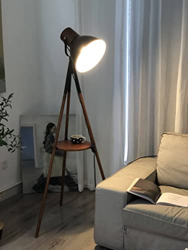 Modern Dimmable Floor Lamp with Table, Adjustable Metal Shade