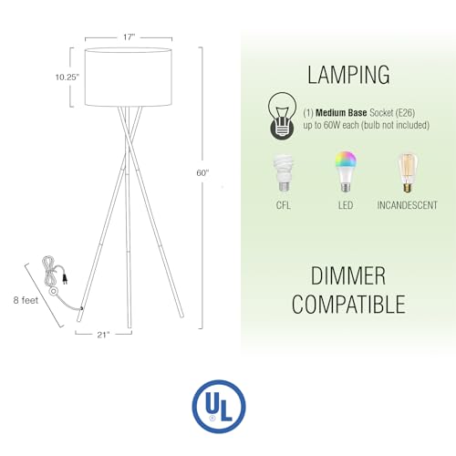60" Modern Tripod LED Floor Lamp, Honey Beige
