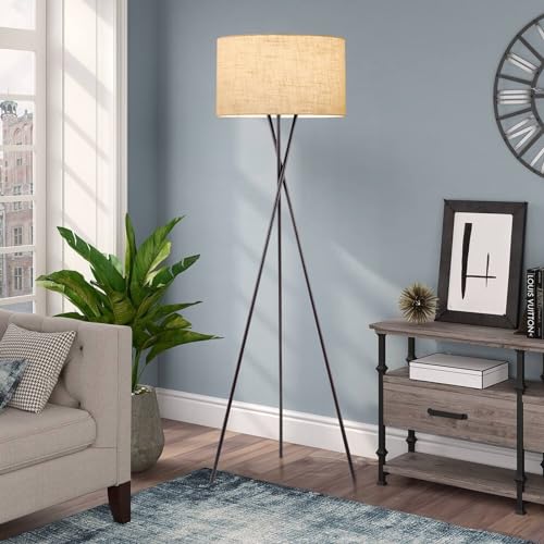 60" Modern Tripod LED Floor Lamp, Honey Beige