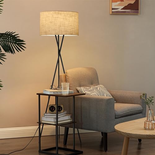 60" Modern Tripod LED Floor Lamp, Honey Beige