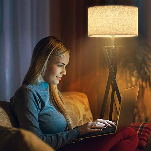 LEPOWER Tripod Floor Lamp with Flaxen Shade