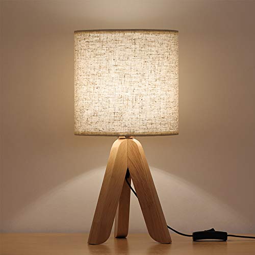 HAITRAL Small Wooden Tripod Table Lamp - 13.4