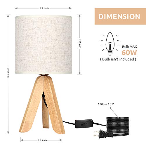 HAITRAL Small Wooden Tripod Table Lamp - 13.4