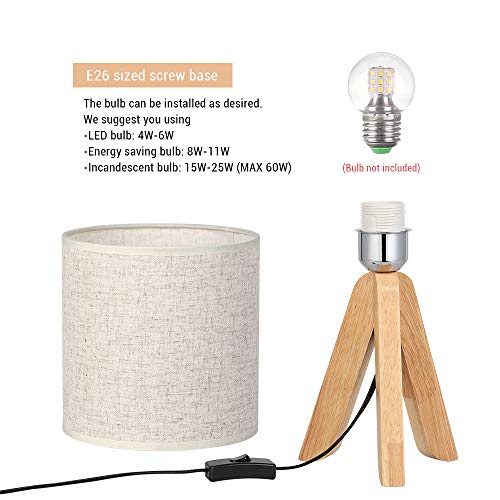 HAITRAL Small Wooden Tripod Table Lamp - 13.4