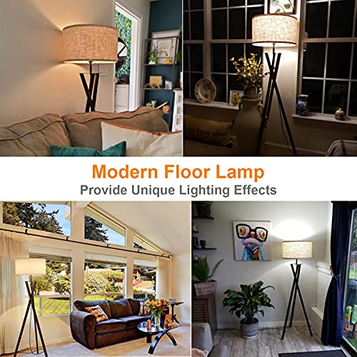 LEPOWER Tripod Floor Lamp with Flaxen Shade