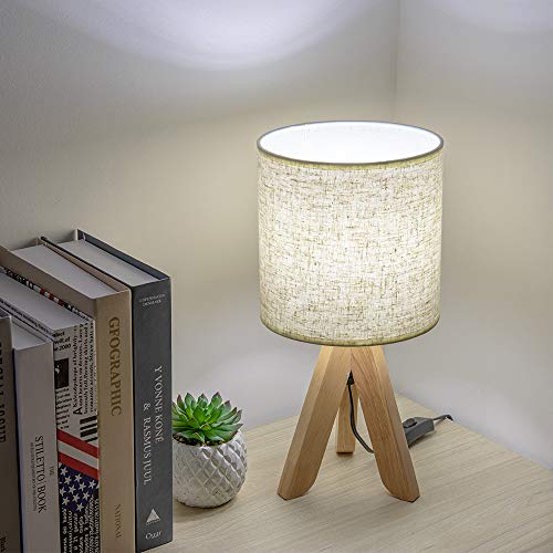 HAITRAL Small Wooden Tripod Table Lamp - 13.4