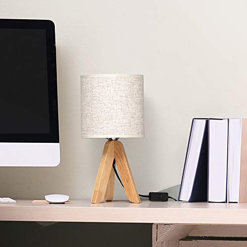 HAITRAL Small Wooden Tripod Table Lamp - 13.4