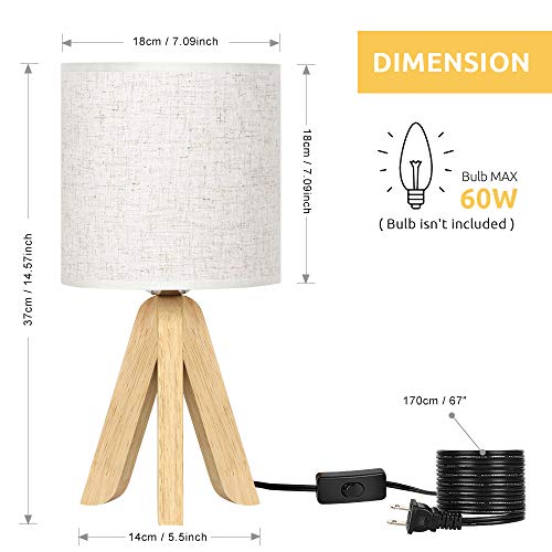 Wooden Tripod Nightstand Lamps Set of 2 - for Bedroom, Living Room, Office