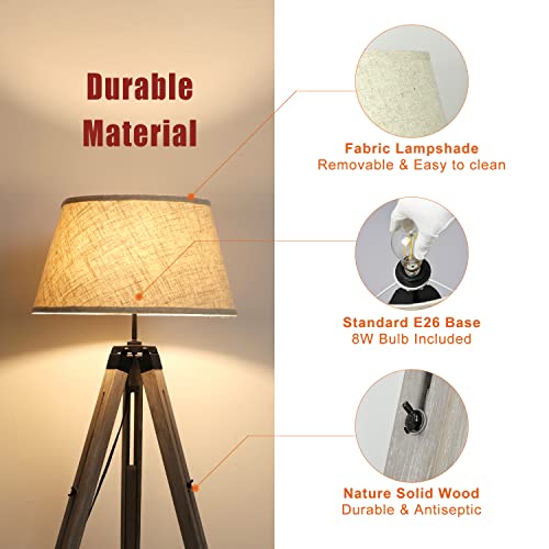 DINGLILIGHTING Led Tripod Floor Lamp Rustic Farmhouse Style