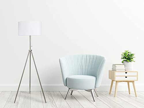 Adjustable Tripod Floor Lamp with Metal Body & Linen Shade