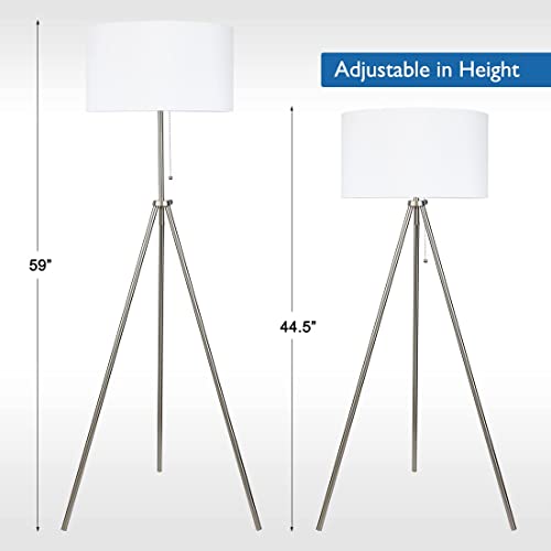 Adjustable Tripod Floor Lamp with Metal Body & Linen Shade